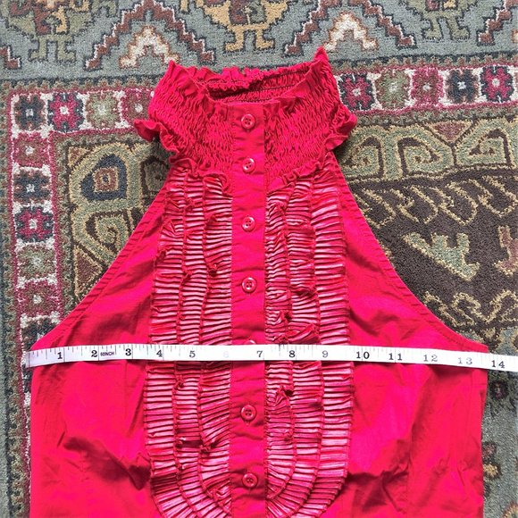 Fabulous Vivid Red Ruffled Button-Front Halter Top - Size XS - Vintage Piece! - Picture 13 of 16